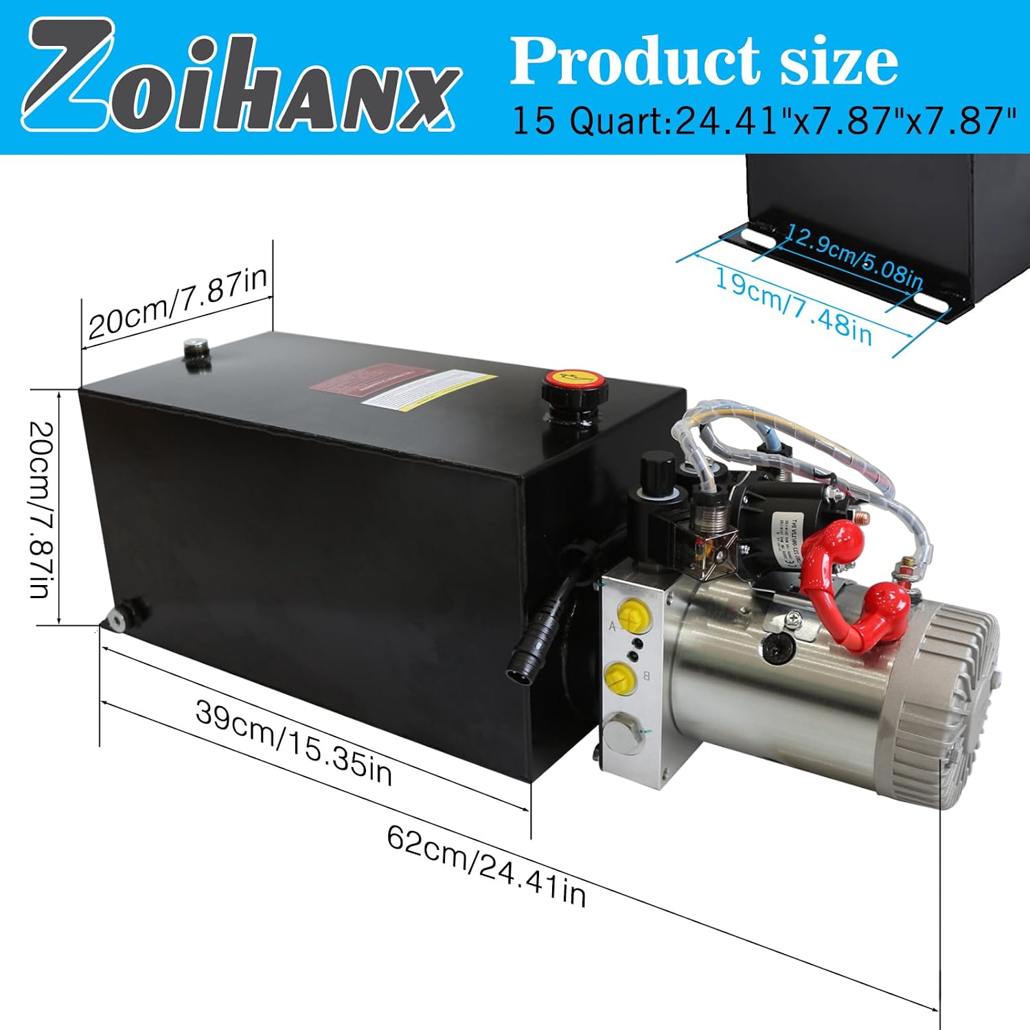 15 Quart Double Acting Hydraulic Pump,Electric Hydraulic Pump,DC12v Hydraulic Power Unit for Dump Trailer and DIY Hydraulic Systems