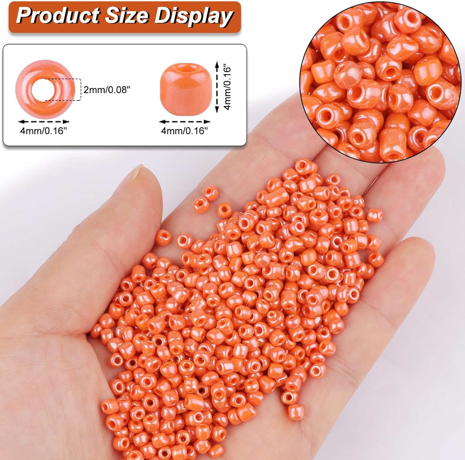 Size 4 mm 6/0 Glass Seed Beads, 2100 Pcs Small Mini Spacer Loose Pony Beads for Jewelry Making and DIY Crafts (Vibrant Orange) - Image 2