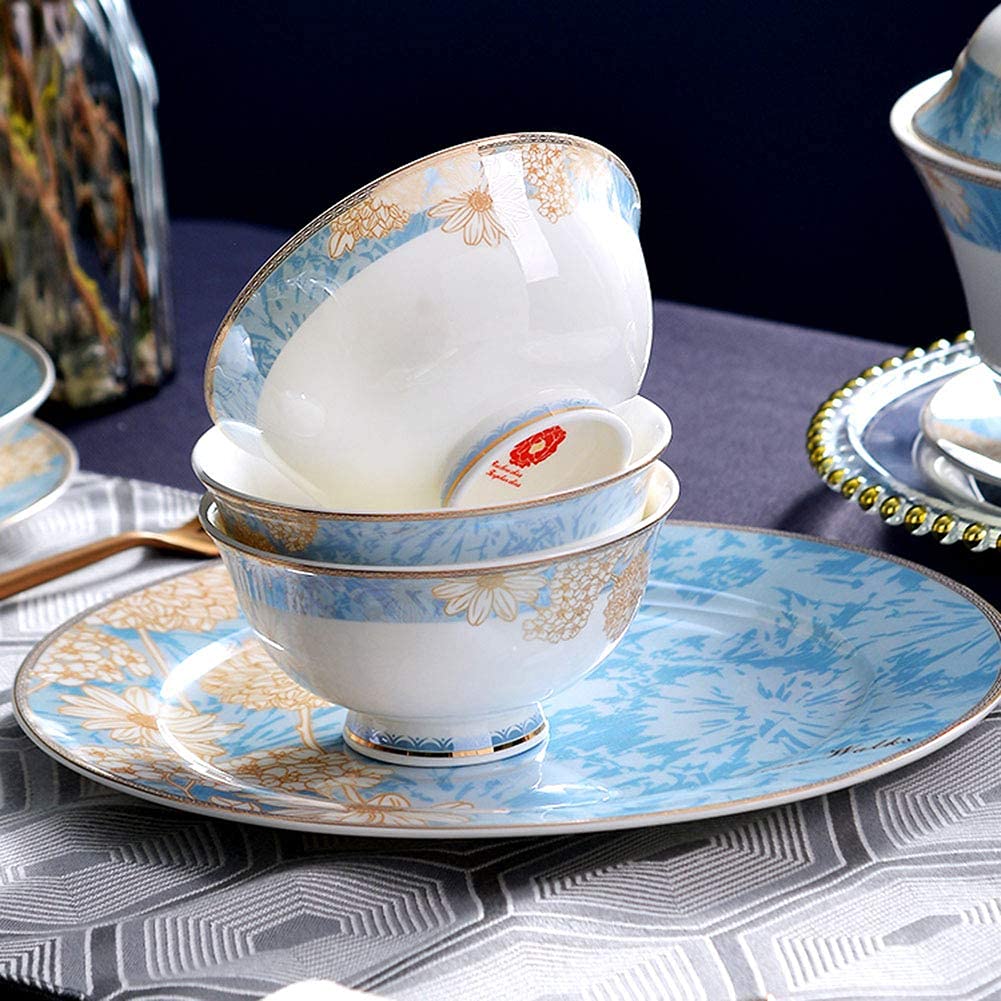 Zastawa stołowa z ceramiki, zestaw naczyń obiadowych 60 sztuk, zestaw naczyń porcelanowych z wyjątkowym wzorem i kompletnym wyposażeniem, europejski styl pałacowy, obsługa dla 10 osób