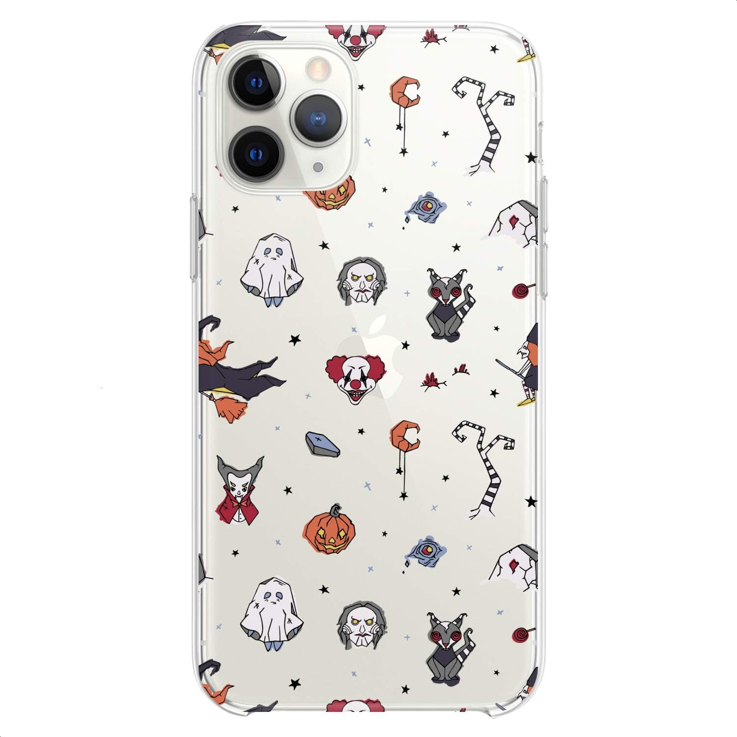 Cavka TPU Case Compatible with iPhone 14 Pro Max 13 12 Mini 11 Xs X 8 Plus Xr 7 SE Halloween Theme Flexible Silicone Orange Pumpkins Scary Clear Clown Design Soft Ghost Slim fit Print Cute Treeы