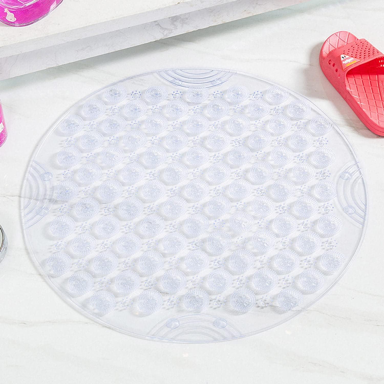 Textured Surface Round Non Slip Bath Shower Mats, PVC Soft
