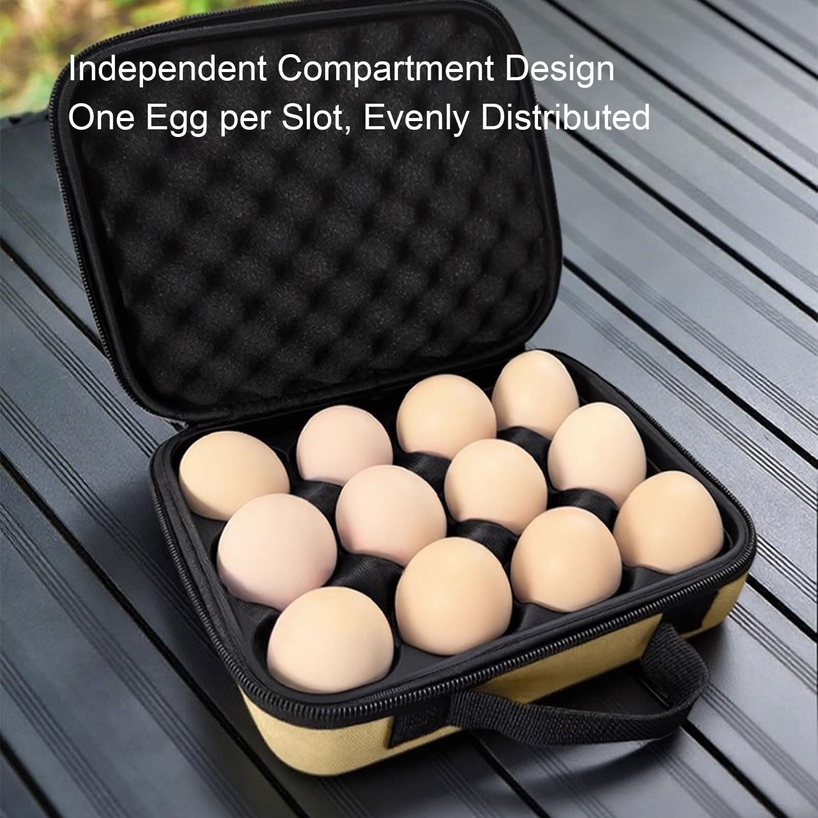 Contenitore per Uova da Esterno con 12 Griglie, Portauova Portatile Antiurto con Borsa con Cerniera e Slot Dedicati, per Campeggio, Picnic, Viaggi, Uso Domestico