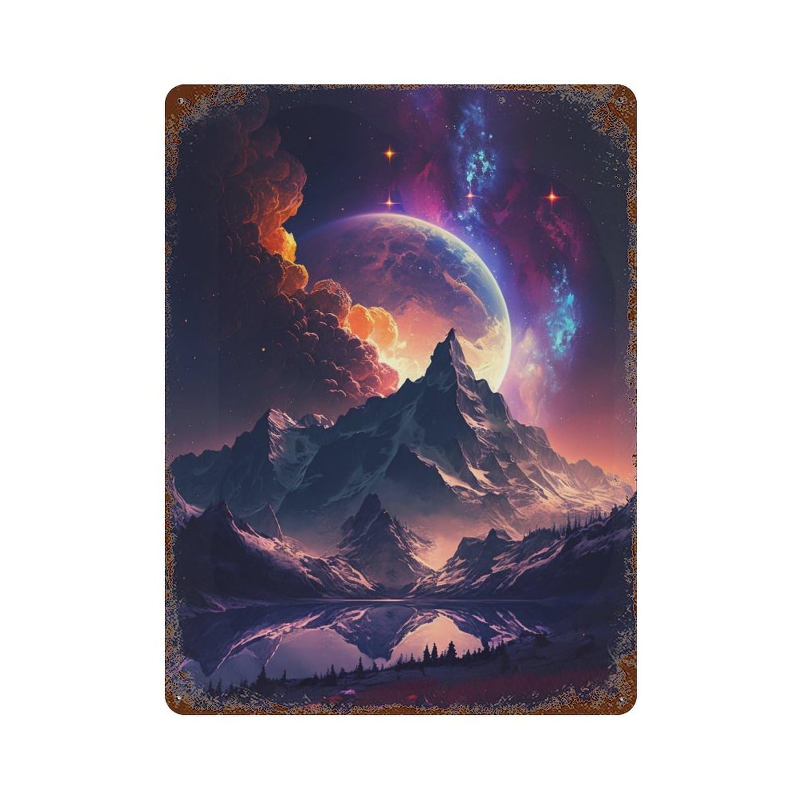 Galactic Reflections Mountain Majesty Decorative Tin Sign 15.7"x11.8", Retro Wall Decor for Garage, Pub Or Kitchen