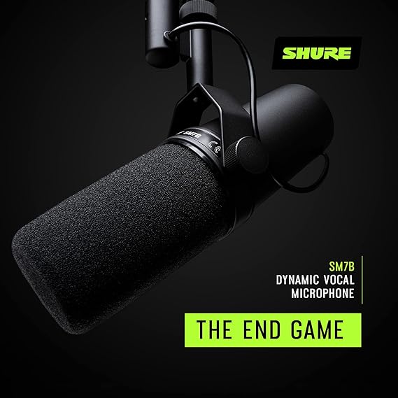 Shure SM7B Dynamic Studio Microphone - XLR Mic for Podcasting, Streaming, Vocal Recording & Broadcasting, Wide Frequency Range, Smooth Warm Audio, Detachable Windscreen, Black