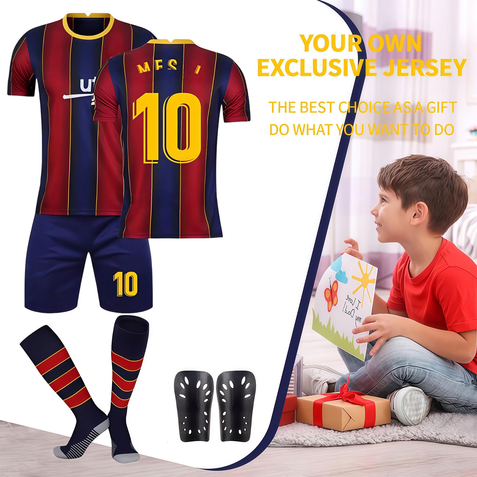 Pardofelis Conjunto de camiseta para niños, camiseta de fútbol para niños, camiseta de fútbol al aire libre, camiseta de fútbol, pantalones cortos, calcetines y espinilleras para niño