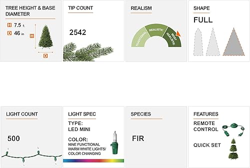 Miniatura 6 de Glitzhome Árbol de Navidad artificial de abeto verde preiluminado de 7 pies con soporte de metal de fácil montaje, 9 árboles de Navidad artificiales