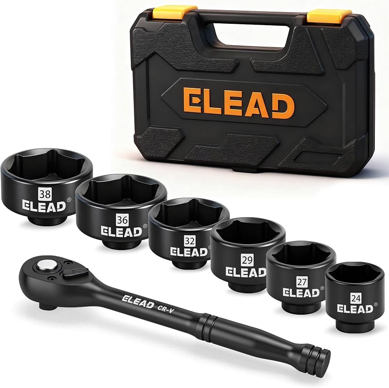 7-Piece 24-38mm Oil Filter Socket Wrench Set, 3/8'' Drive Oil Filter Cap Removal Tool, Oil-change Kit with 3/8'' Drive Ratchet Wrench Handle, Compatible with Toyota BMW Audi VW Porsche Vehicles
