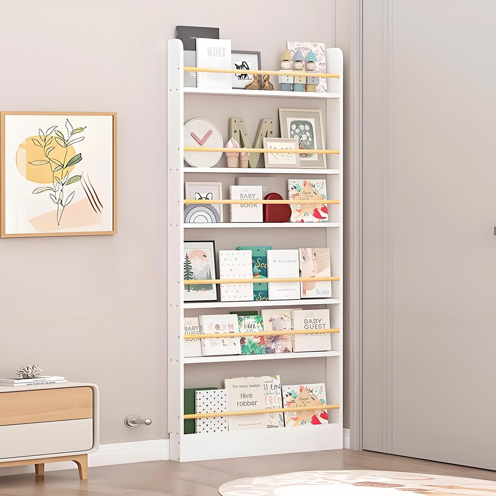 Tazyee Estantería, estantería Alta y Estrecha para Libros, estantería de Pared detrás de la Puerta de 3 a 6 Niveles para Dormitorio, Sala de Estar White 6-shelf/27.6" x 3.9" x 70.2"