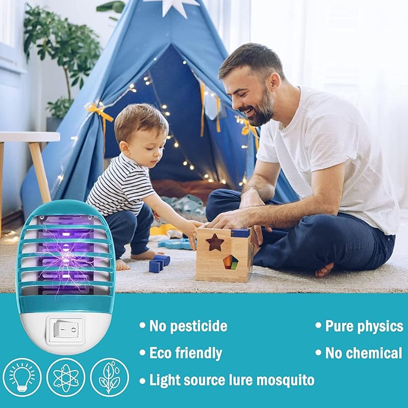 GOUSHY UV Fényes Elektromos Szúnyogirtó Lámpa - Beltéri Rovarcsapda Konyhába, Hálószobába, 4 db-os Szett, Kék, Vegyszermentes
