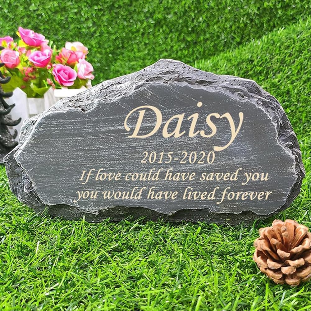 Personalized Pet Memorial Stones for Cat Dog Laser Engraved with Any Message, Cat Tombstone Grave Makers Dog Headstone Outdoor Decorative Memorial Garden Stone for Any Animal Loss of Pet Gifts