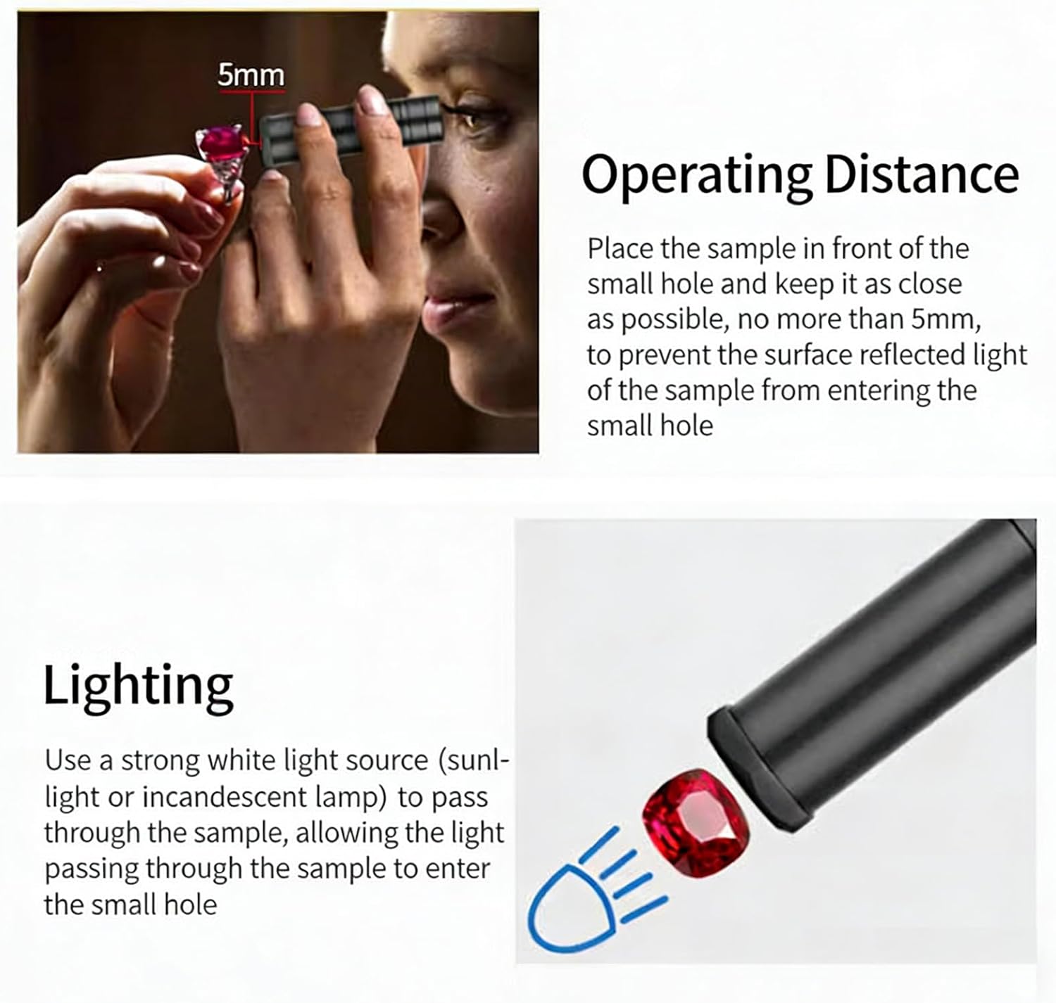 Handheld Calcite Dichroscope, Gemstone Identification Tool, Eyepiece 10nm/Objective 4nm, Reflected and Transmitted Light Tester, Jeweler Tool
