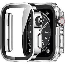 Amizee 2 Pack Case Compatible with Apple Watch Series 9/8 Series 7 45mm Case with Built-in Screen Protector, Ultra-Thin Hard PC Straight Edge Anti-Scratch Protective Cover for iWatch Silver/Clear