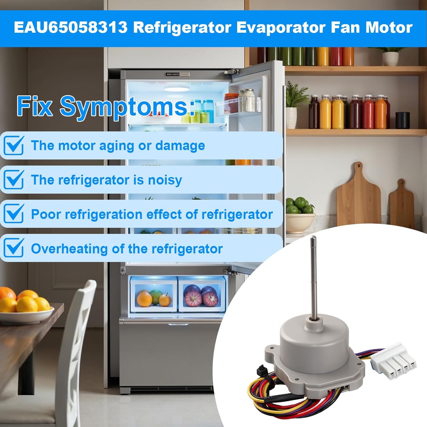 EAU65058313 Refrigerator Evaporator Fan Motor Assembly Compatible with LG Kenmore Fridge Model LRTLS2403S LTCS20020B LTCS20020S,Replace EAU63103001, ODM-056F-13, AP6235481, EAU63103012, DC12V 1A