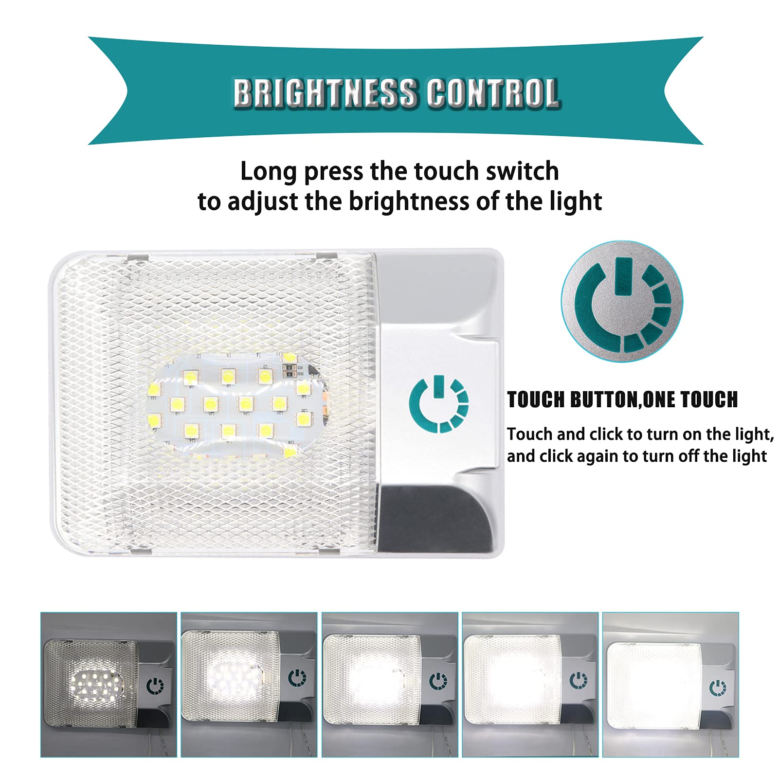 Luci Interne a LED per Camper 12v Dimmerabili, Plafoniera per Camper con Pulsante Tattile 3.6w 6000k Illuminazione per Camper per Barche Illuminazione per Rimorchi di Ricambio,2pc,Single Lamp