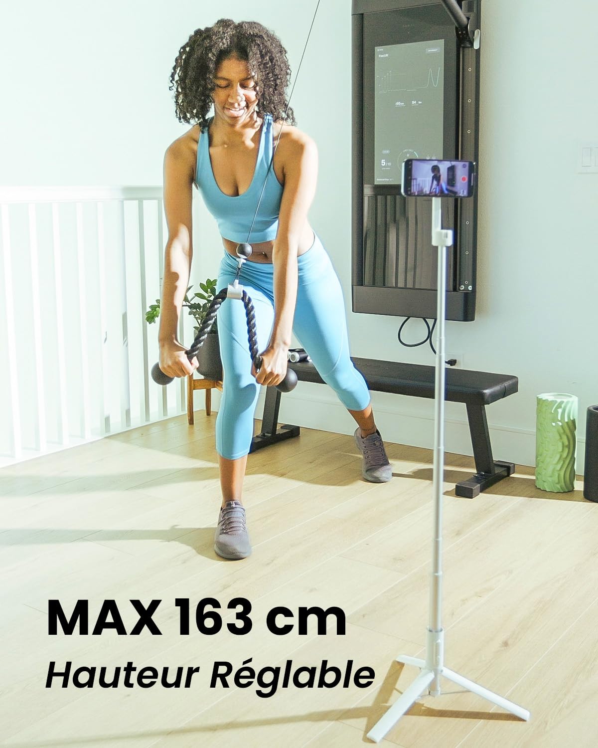 KraftGeek 163cm Trépied Smartphone Compatible avec MagSafe, Perche à Selfie Magnétique avec Télécommande pour iPhone, Trépied Téléphone Portable avec Anneau Métallique pour Samsung/Android, Blanc