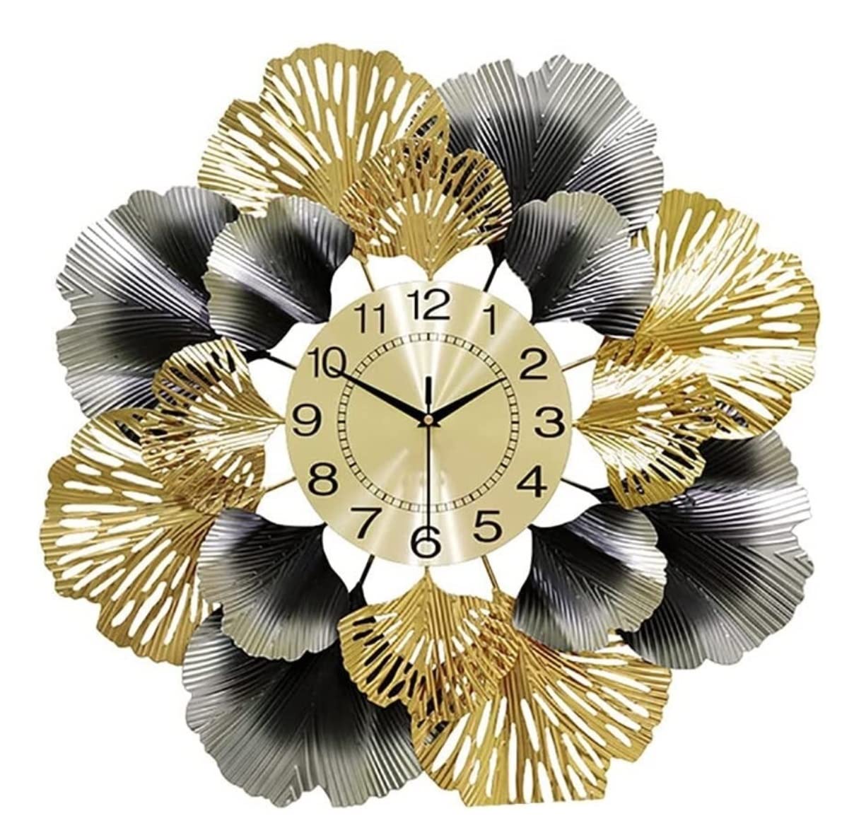 MYUYEE Farmhouse Vintage Clock Golden Dial Battery Operated Non-Ticking Silent Round Clocks 27inch Metal Ginkgo Leaf Art Wall for Bedroom Office,One Color-68 * 68cm (One Color-68 * 68cm)