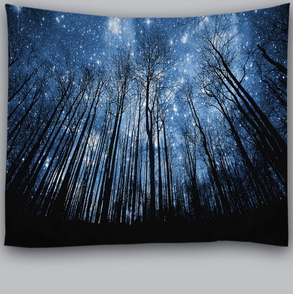 Awesocrafts Blue Tapestry Wall Hanging Forest Stars 3D Trees And Sky, Tapestries For Bedroom College Dorm Living Room Wall Decor Art (Forest, 51X59 Inch)