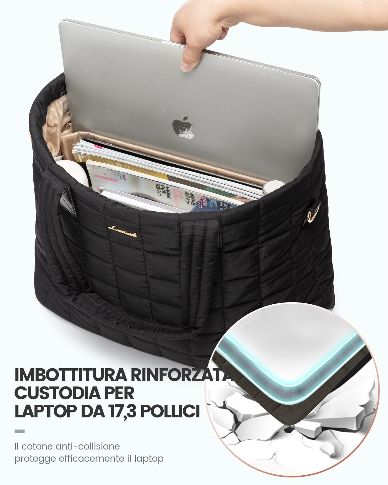 LOVEVOOK Borsa Tote Donna Grande con Scomparto Laptop 17.3", Borsa Lavoro Imbottita e Leggera per Università e Ufficio