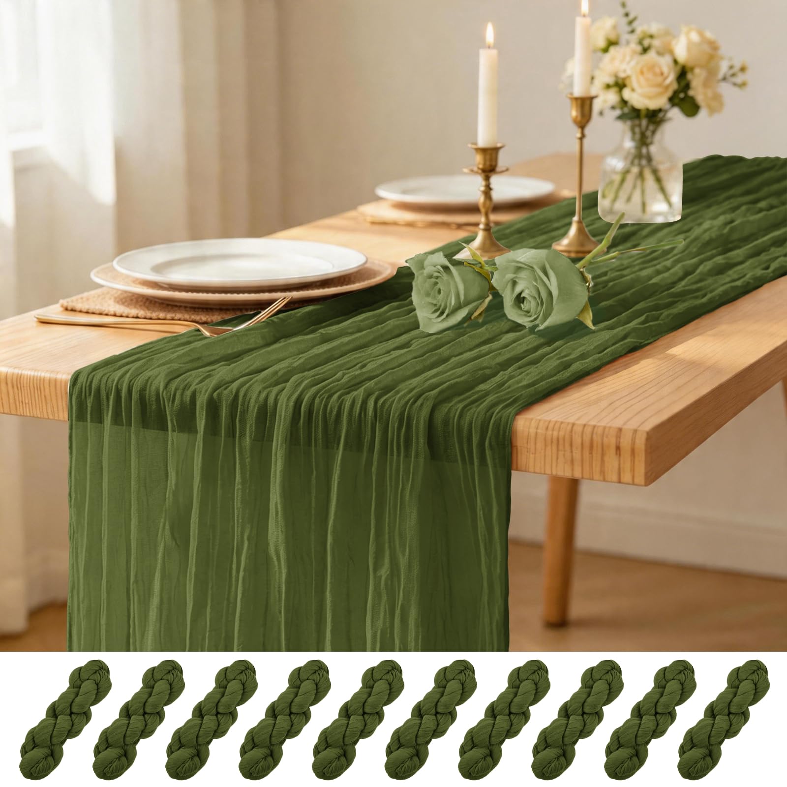 Lumaycens 10PCS Olive Green Table Runner Cheesecloth Runners 45x275cm