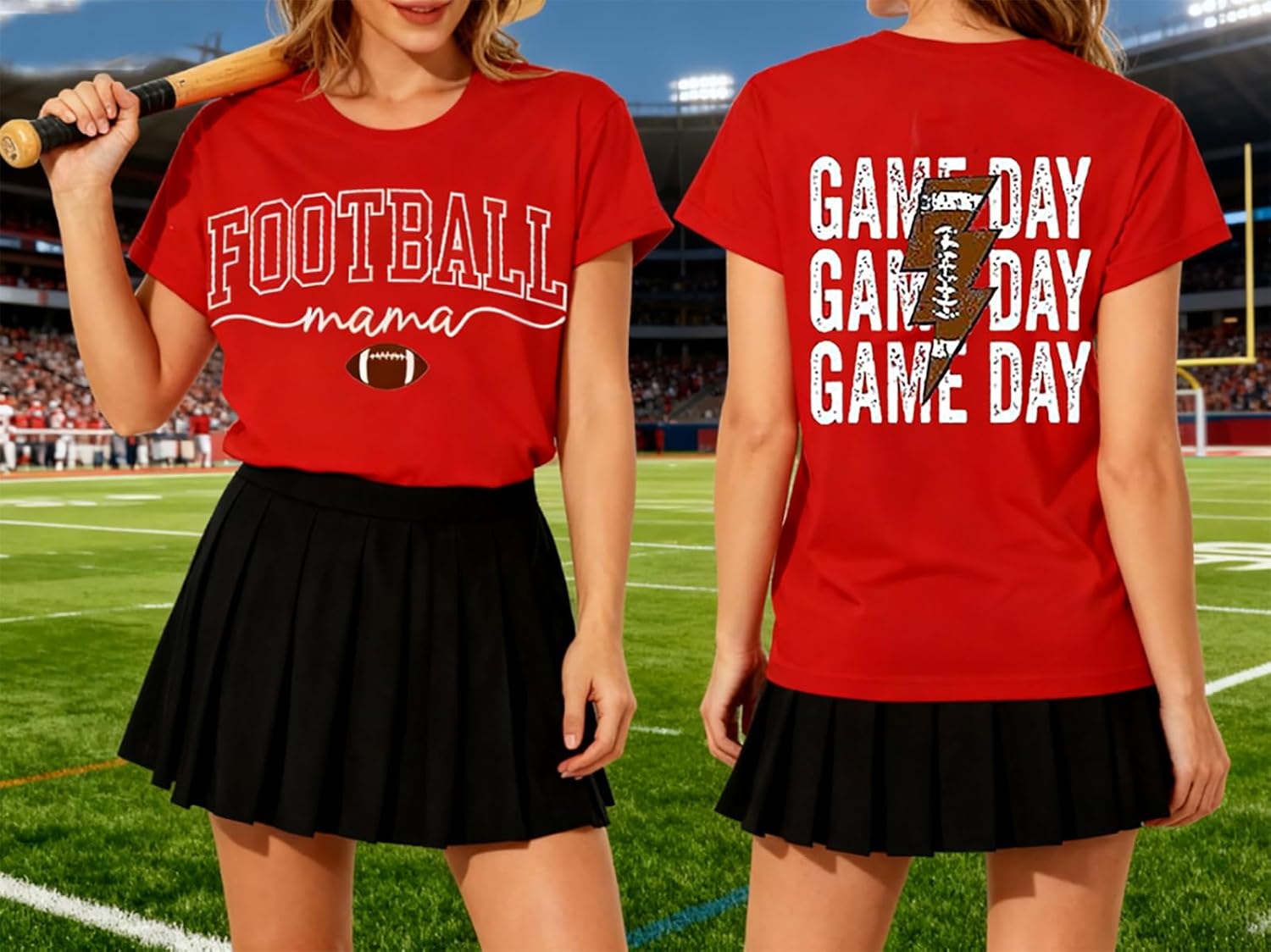 Game Day T-Shirts for Women-Football Mom Short Sleeve Graphic Tees Retro Football Sports Shirt Tops - Image 3