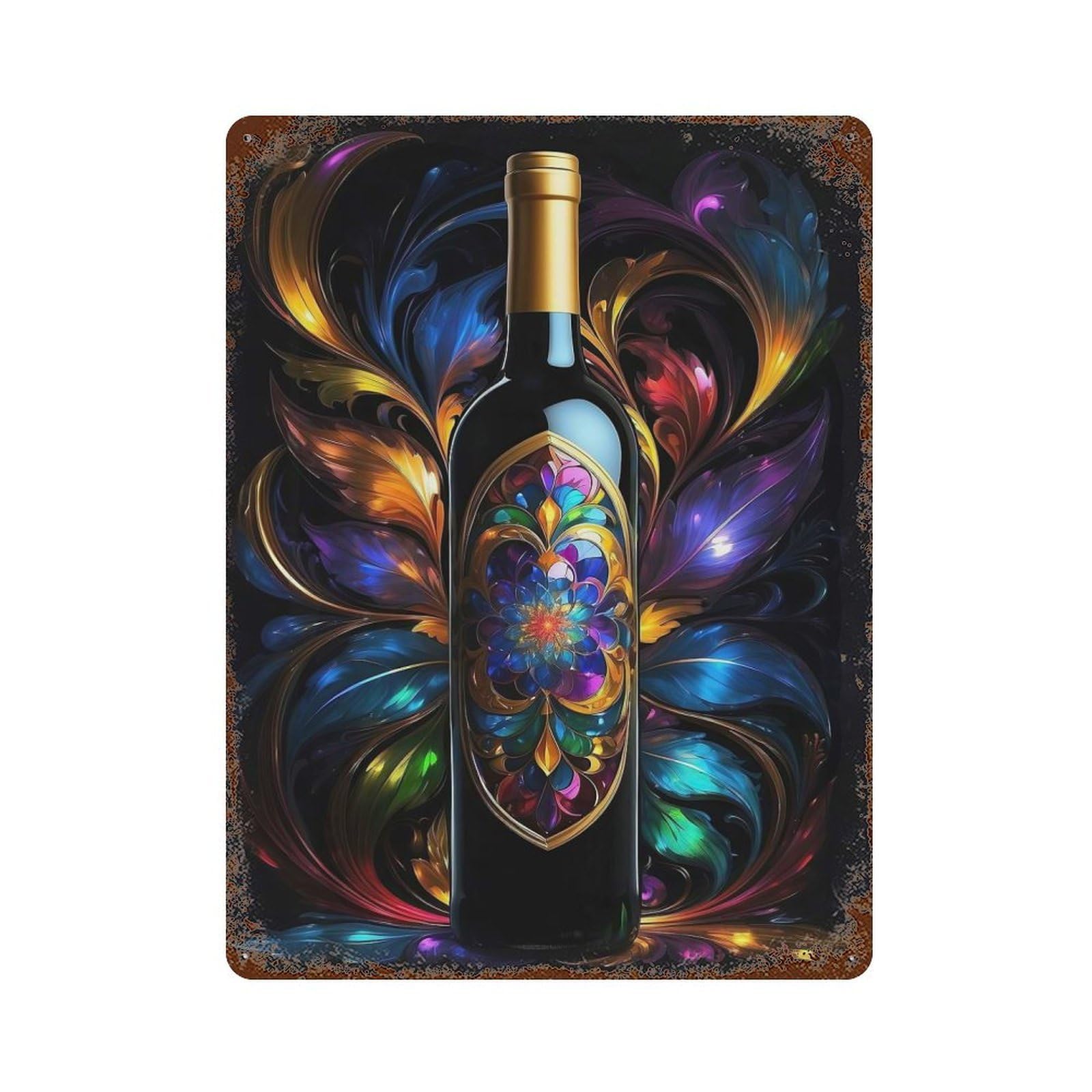 Garage Style Canvas of A Wine Bottle Vintage Rust Metal Sign 15.7"x11.8", Vintage Wall Decor for Bar And Workshop