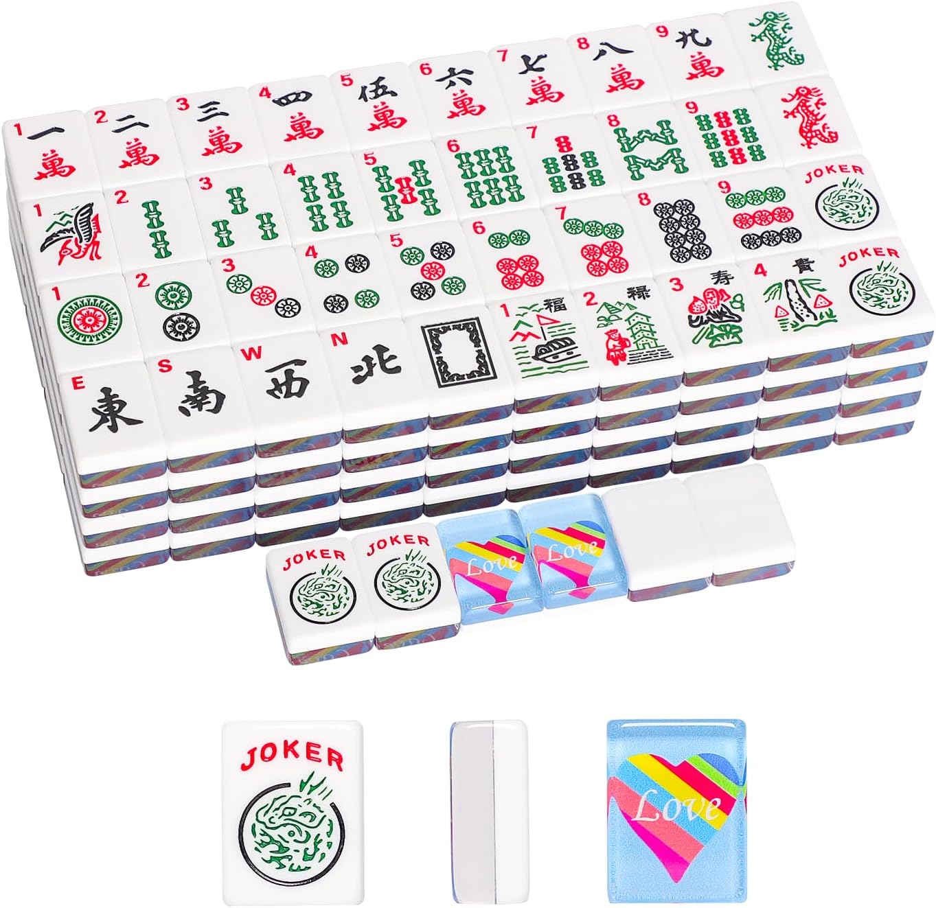 Set of 166 Acrylic American Mahjong Tile Set, Mahjong Game Set with 1.2” Blue Prints (Tiles Only Set)