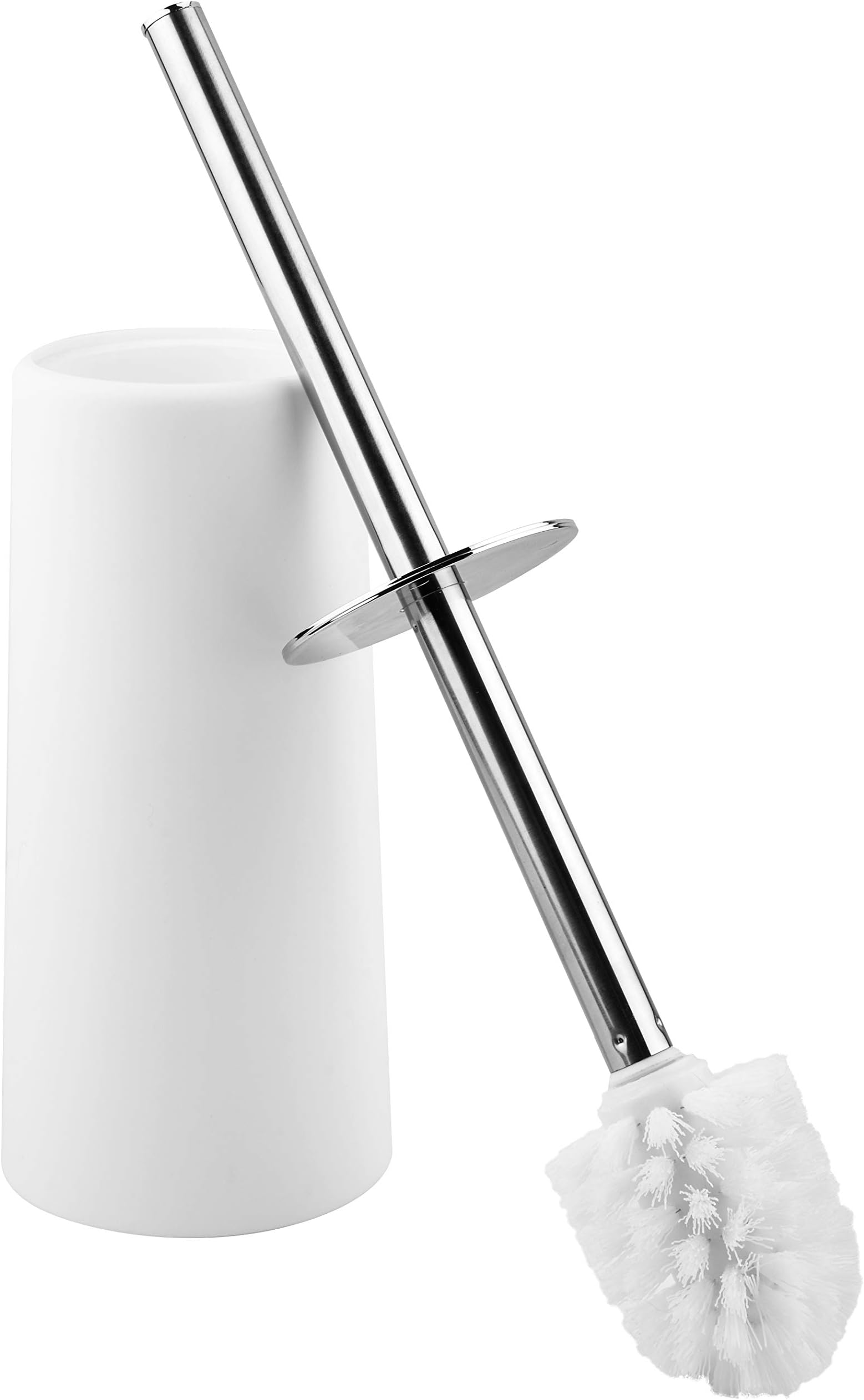 HSelar Toilet Brush and Holder, WC Toilet Bowl Brush Cleaner with 304 Stainless Steel Long Handle, Space Saving, Sturdy, Deep Cleaning, Covered Brush, Elegant, Durable (White Colour)