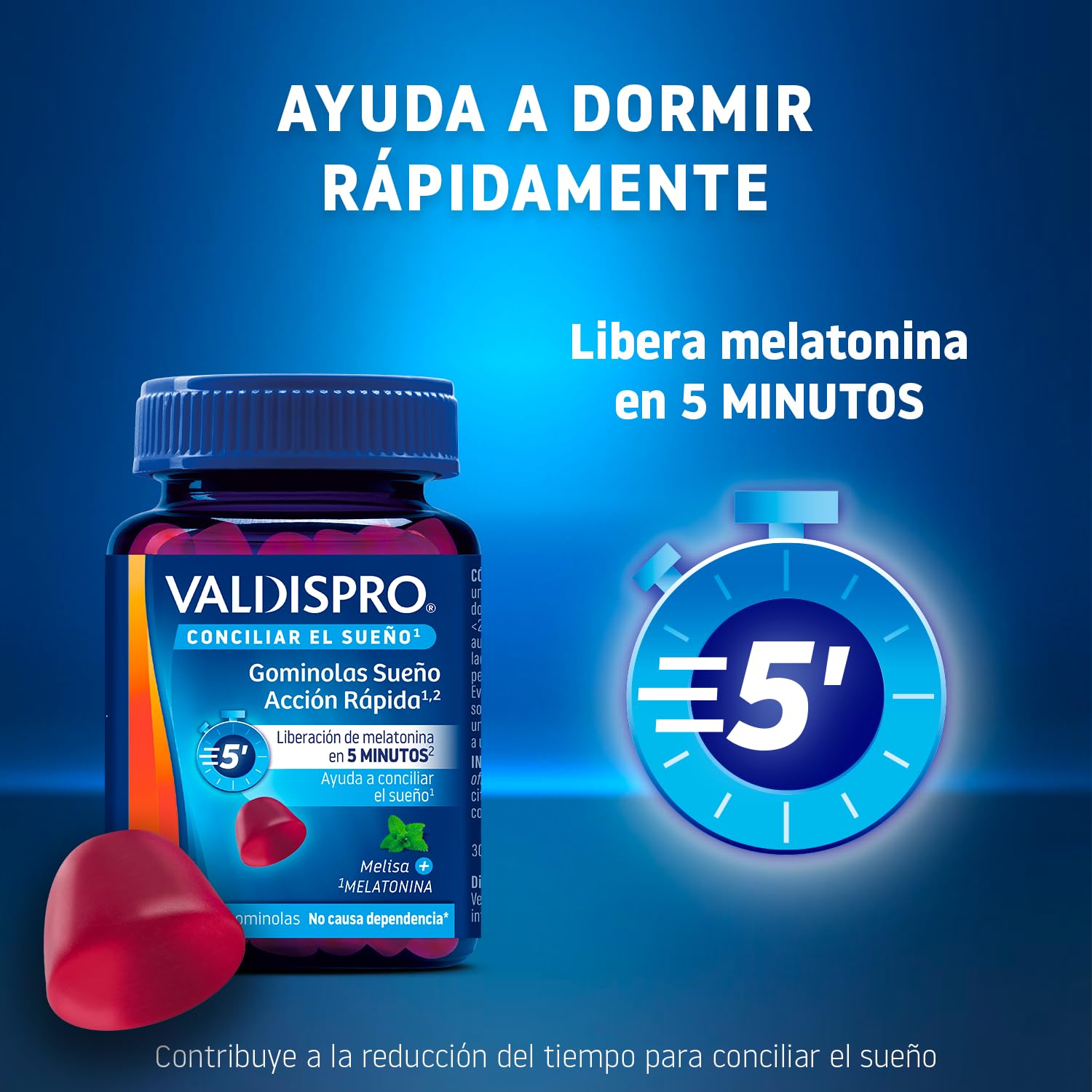 VALDISPRO Sueño Acción Rápida - Gominolas con Melatonina 1,9mg y Melisa para Conciliar el Sueño, Ayuda a Dormir Rápidamente, Sabor Bayas, Vegano, 2x30 Gominolas