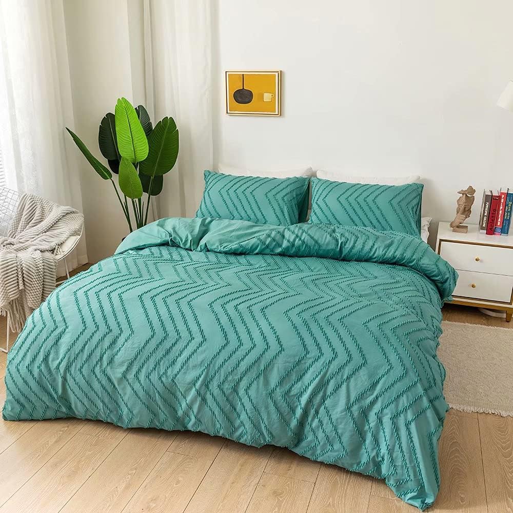 YIBING Green Textured Duvet Cover Twin 