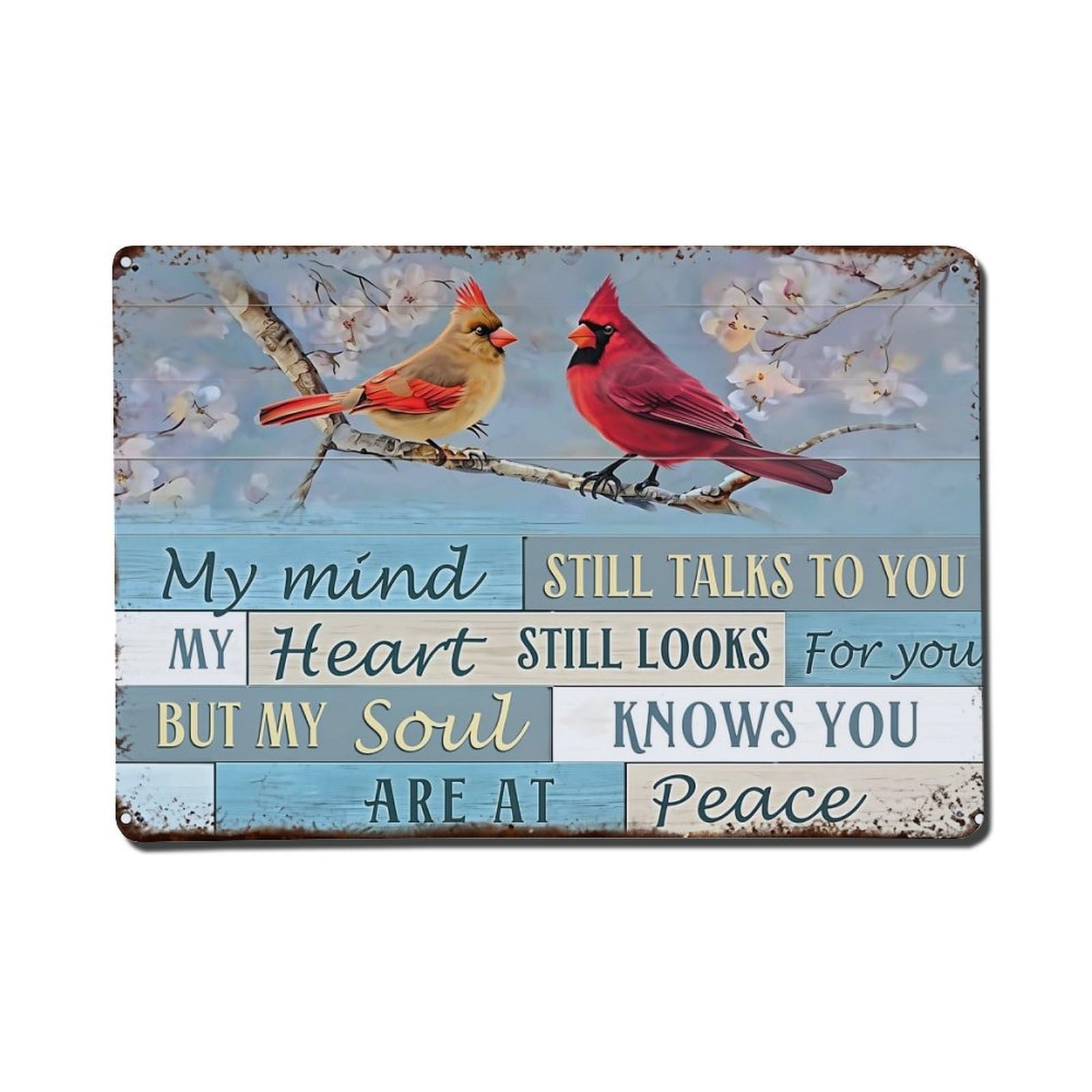 Cardinal Birds On Branch With Text Vintage Tin Sign Retro Metal Wall Decor Metal Poster, Home Bar Garage Farmhouse Cafe Wall Art Decoration 8x12Inches