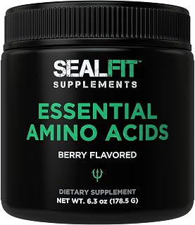 SEALFIT Essential Amino Acids Pre + During + Post Workout Powder. EAA + BCAA Aminos Supplement for Energy, Muscle Growth, and Recovery. EAAs and BCAAs Preworkout for Men & Women. Perfect Berry Flavor