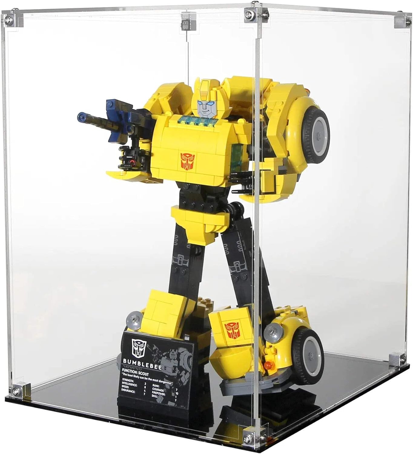 Display Case Compatible with Lego 10338 - Bumblebee, Transformers - Acrylic Dustproof Showcase with Pre-Printed Background - Set Not Included
