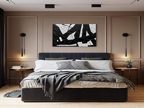 Miniatura 5 de zoinart Lienzo pintado a mano en blanco y negro, 48 x 24 pulgadas, pinturas al óleo modernas, abstractas y modernas, arte de pared con textura