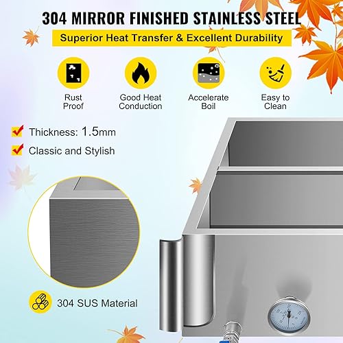 Miniatura 3 de VBENLEM Sartén evaporadora de jarabe de arce de 24 x 24 x 9.4 pulgadas, acero inoxidable, sartén para hervir jarabe de arce con válvula, termómetro