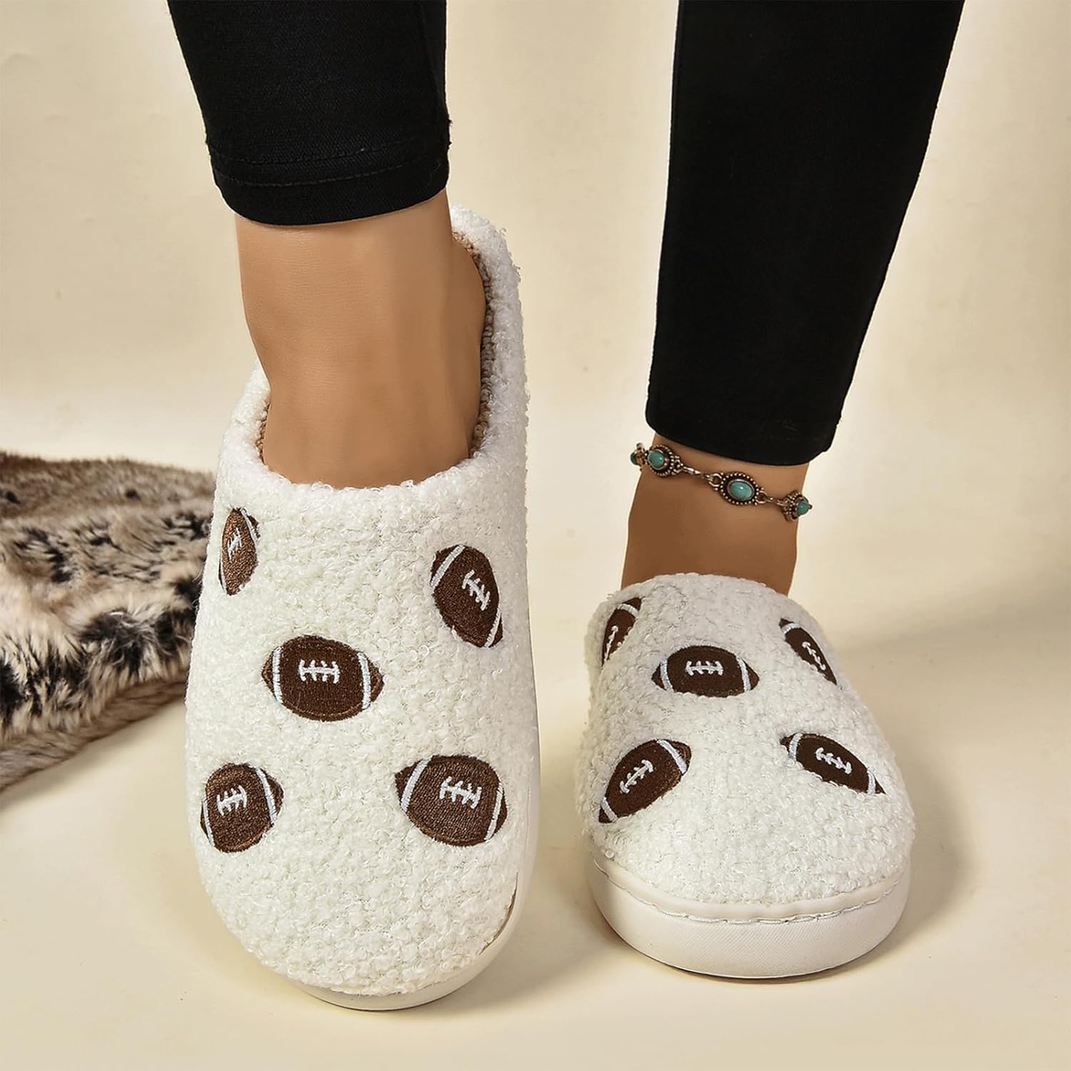 Football Slippers for Women Cute Ball Sports House Shoes Fluffy Cozy Plush House Slippers Soft Warm Home Shoes - Image 2