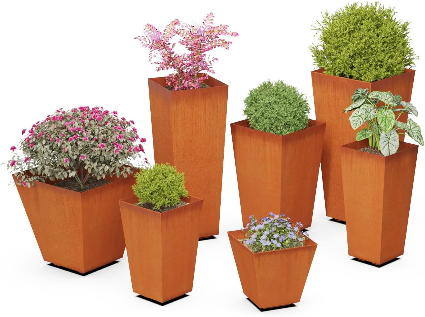 Plantercraft Customize Your Tall Cube Corten Steel Planter Garden Box Heavy Duty | Made in USA | Fully Assembled | Commercial Residential