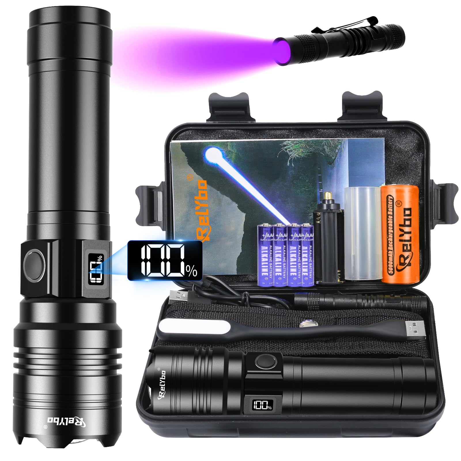 Torches LED Super Bright Rechargeable, Flashlight 500000 Lumens XHQ99 Torches Battery Powered, Tactical LED Torch Rechargeable, Powerful Torch Flash Light for Dog Walking Camping Emergency