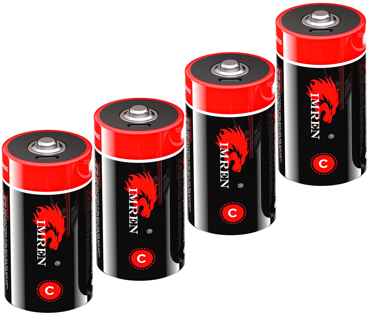 Imren Rechargeable Lithium C Batteries,4 Pack C Cell Battries with 4-in-1 USB-C Charging Cable,LR14 1.5V Lithium Batteries C Size 6000mWh for Flashlights, Remote Controls, Radios, Clocks, Toys