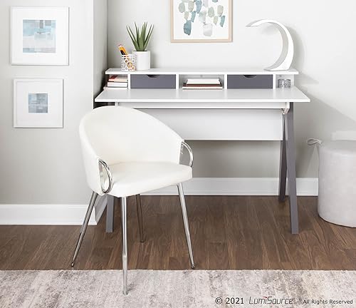 Miniatura 2 de LumiSource Wishbone - Escritorio blanco, escritorio de oficina en casa, escritorio de computadora con cajones, escritorio pequeño para dormitorio,