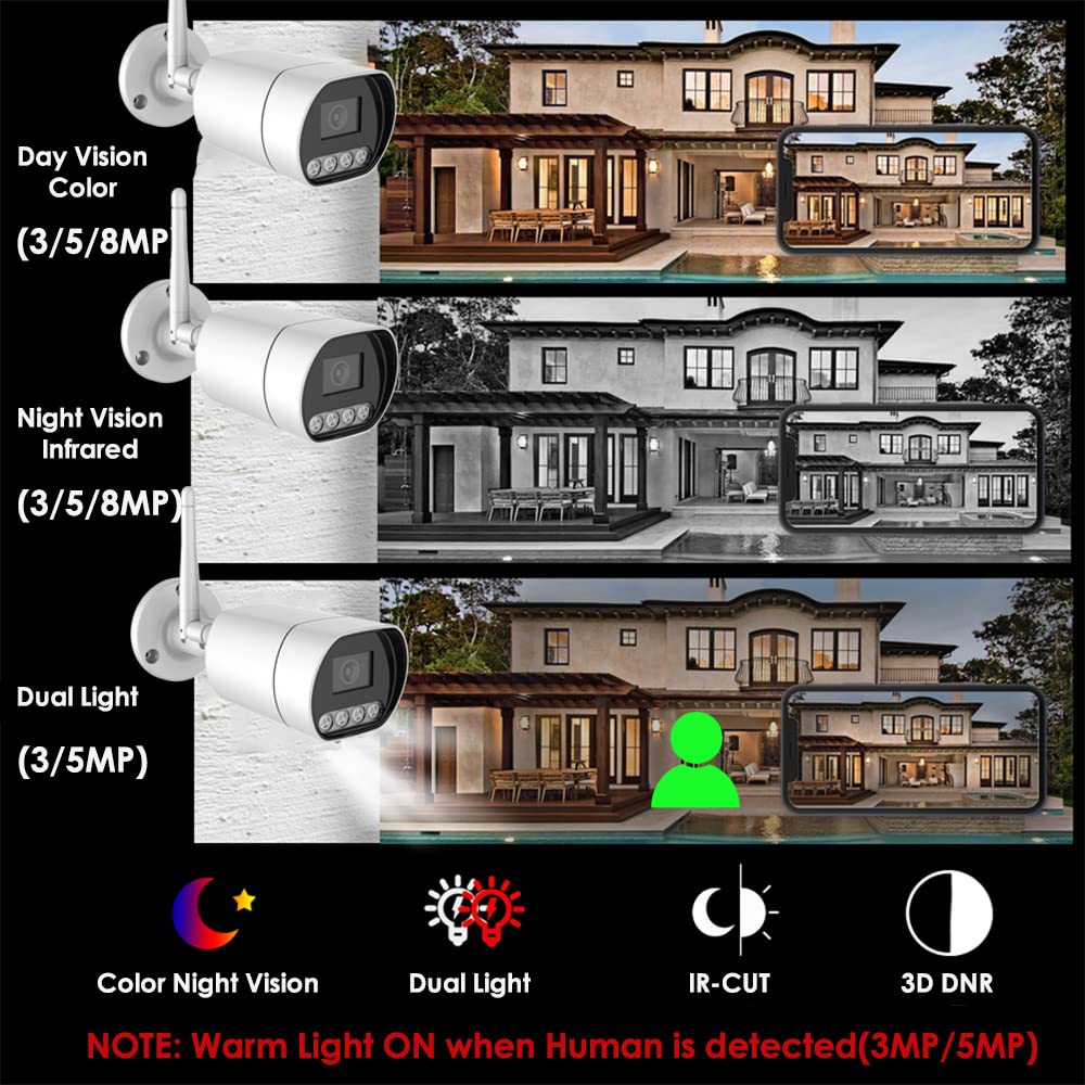 EXVIST 3MP Dual Light Bullet RTMP Kamera, HD 3MP kabellose IP-Kamera, kompatibel mit Hikvision, 2,8 mm, integriertes Audio, IP66, RTMP zu YouTube, Facebook usw.