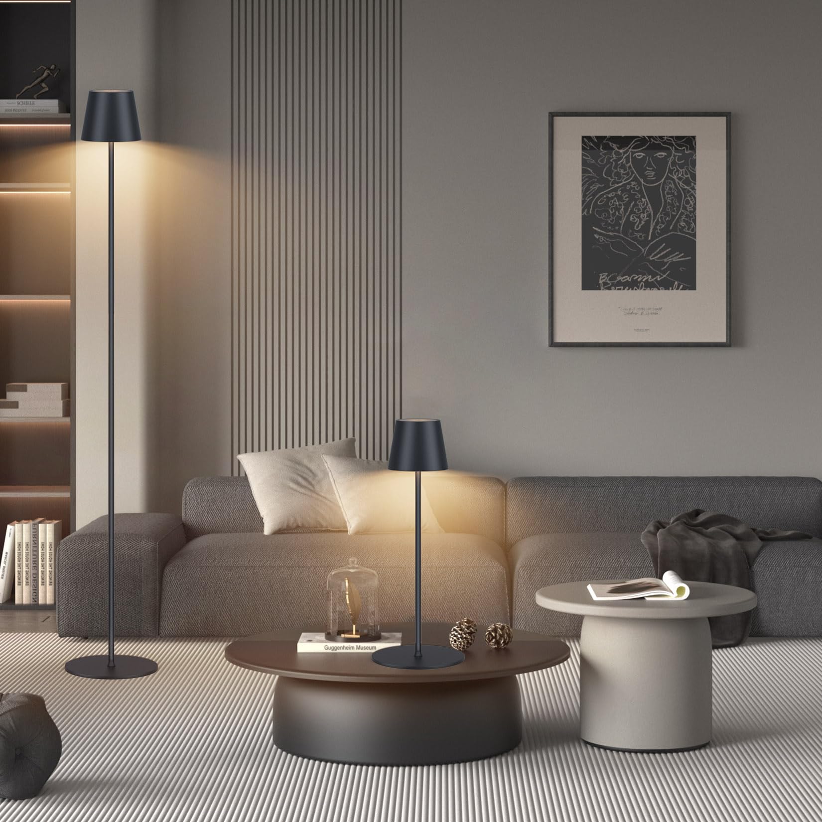 Lampadaire LED Dimmable avec piles, Lampadaire sans fil rechargeable avec commande tactile pour l'éclairage intérieur et extérieur, salon, balcon, Anthracite