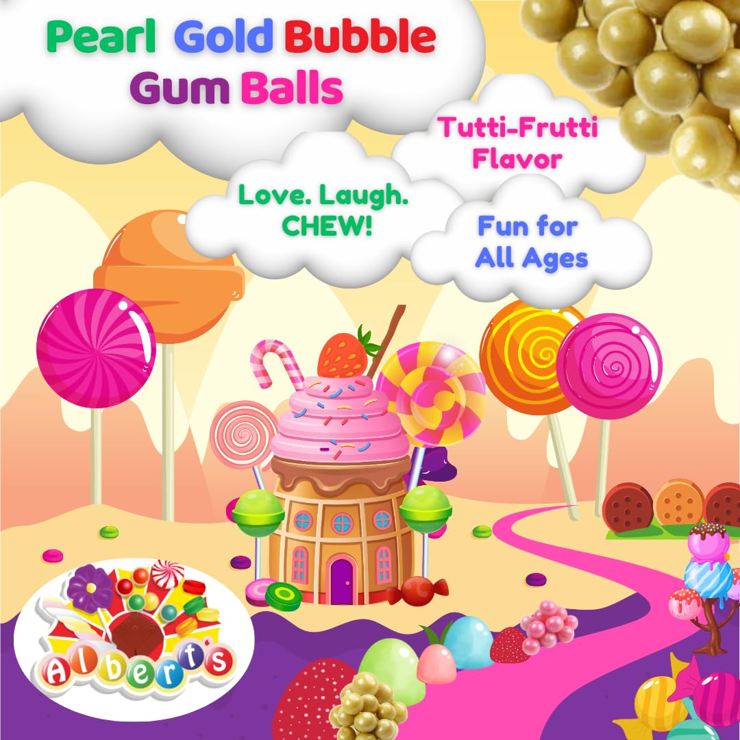 ALBERT'S Candy ColorSplash Bubble Gum Balls for Chewing, 1 Inch, Pearl Gold, Tutti Frutti Flavor, Party, Events, Weddings, 2 Pounds