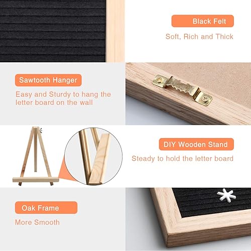 Miniatura 3 de Tablero de letras de fieltro negro, letrero de tablero de palabras, tablero de letras intercambiables de 16 x 12 pulgadas con 730 tableros de