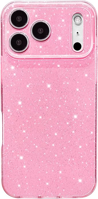 Hython Case for iPhone 17 Pro Max Case Glitter Cute Sparkly Shiny Bling Sparkle Phone Cases 6.9", Thin Slim Fit Soft TPU Bumper Shockproof Rubber Protective Cover for Women Girls Girly, Bright Pink