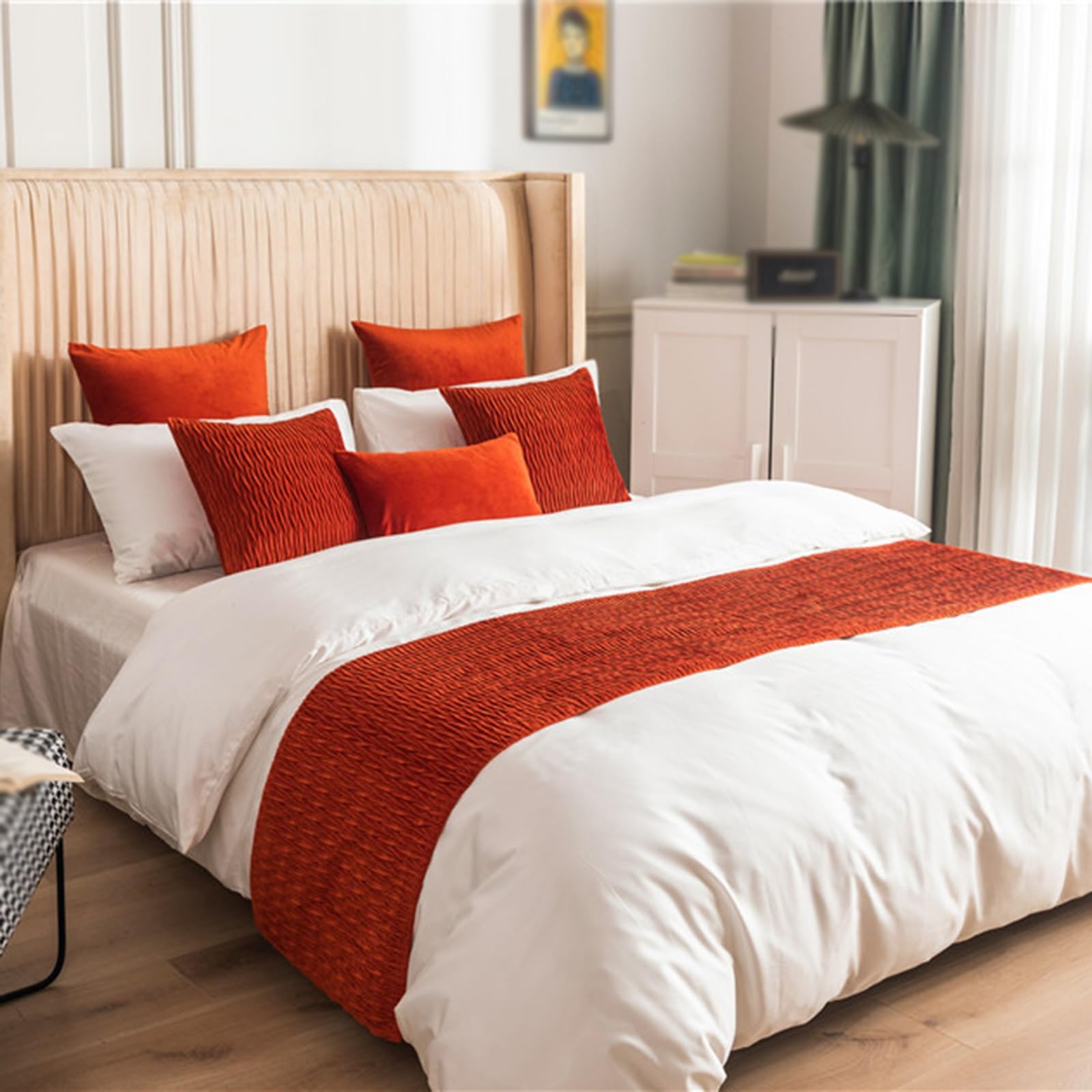 Syibelters Washable Bed Runner Bedroom Bed Scarf(Red,50 * 210cm)