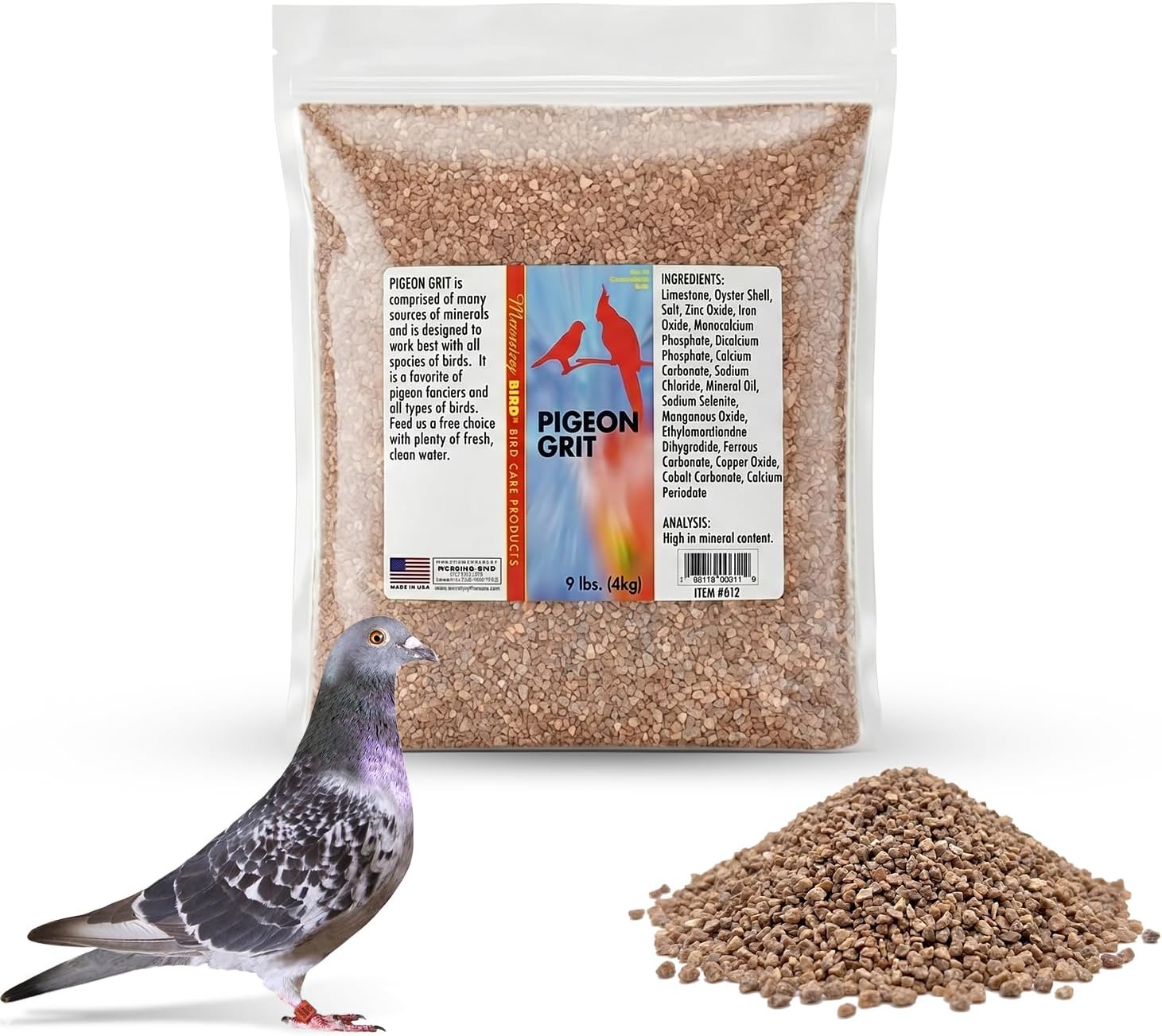 Pigeon Grit - Healthy & Nutritious Pigeon Food to Support Strong Muscles & Bones for Grit Eating Birds - Supports Digestion & Packed with Essential Minerals 9 lbs