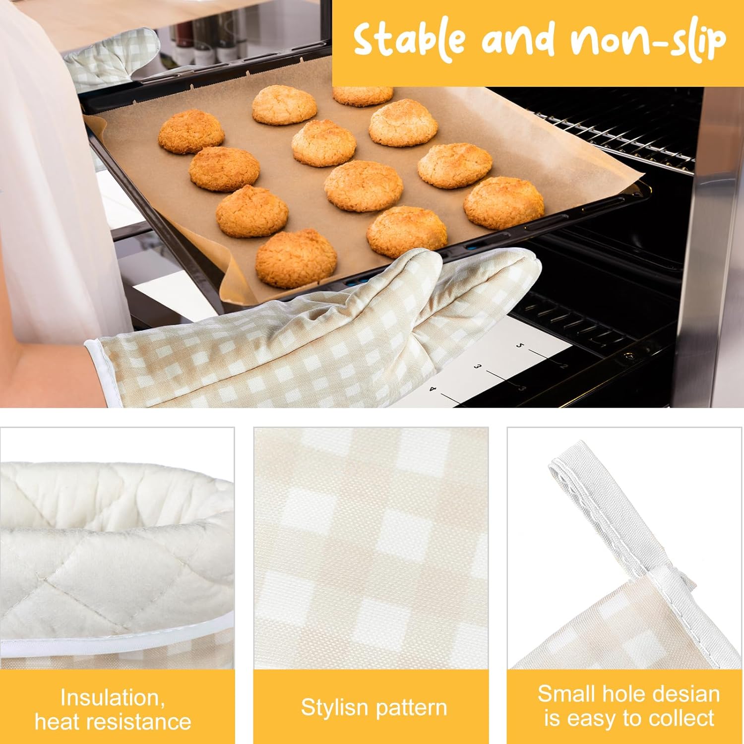 Patelai 7 Pcs Buffalo Check Dish Towels Pot Holders Oven Mitts Set Cotton Plaid Kitchen Dish Towels Non-Slip Heat Resistant Oven Mitts and Pot Holders for Cooking Baking (Light Yellow with White) - Image 4
