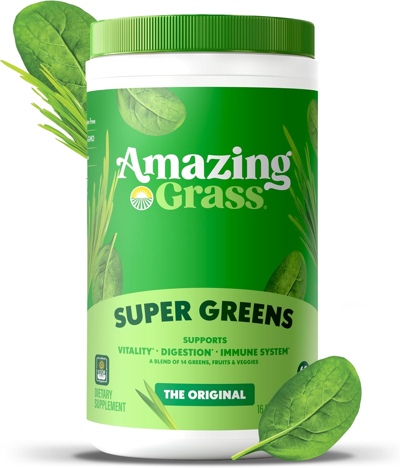 Amazing Grass Greens Blend Superfood: Super Greens Powder with Spirulina, Chlorella, Beet Root Powder, Digestive Enzymes, Prebiotics & Probiotics, Original, 60 Servings (Packaging May Vary)