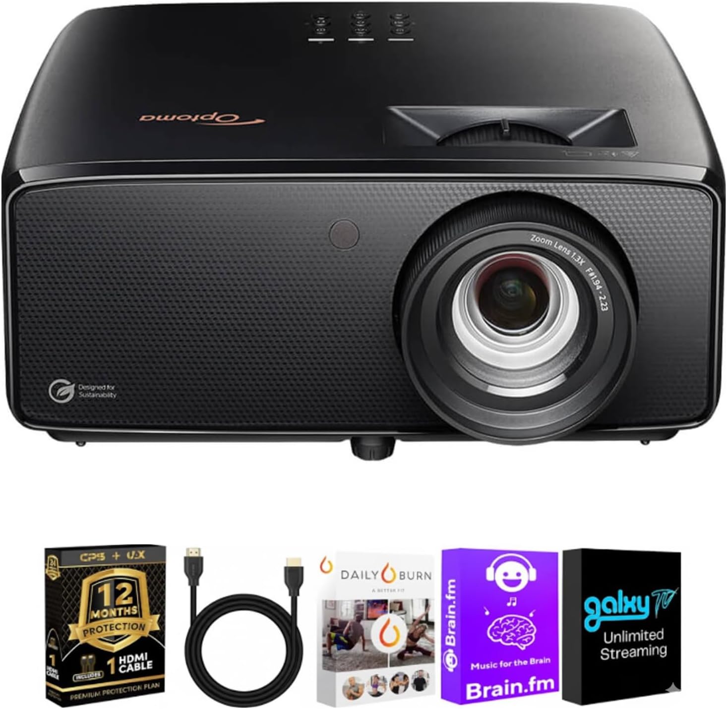 Optoma UHZ36 4K UHD Laser HDR Projector Bundle with HDMI Cable
