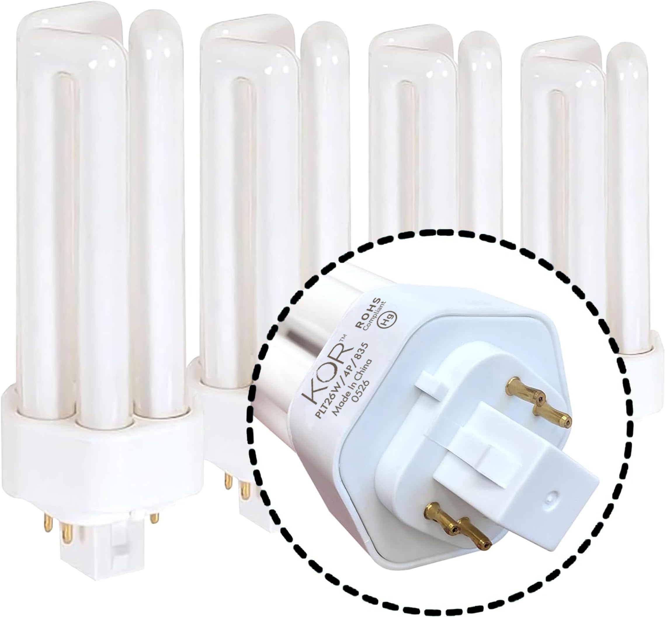 26W Triple Tube Compact Fluorescent Light Bulb, 4 Pack | GX24Q-3 4-pin Base, 3500K Neutral White, Philips 268243 PL-T 26W/35/4P/ALTO, GE 97616 F26TBX/835/A/ECO